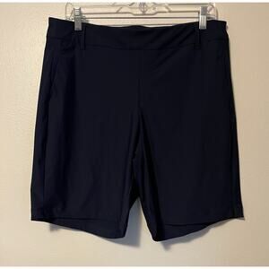 Spanx Sunshine Shorts Women’s Large Navy Blue Stretch 9” Quick Dry UPF Pull On
